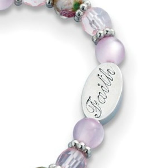Silver-tone Purple Glass Beads Love Faith Mom w Guardian Angel Dangle Bracelet - Picture 5 of 5